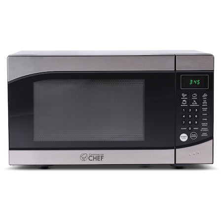 Commercial Chef Countertop Microwave Oven 900 Watt, 0.9 Cubic Feet, Stainless Steel Front, Black Cabinet CHM009
